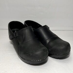 Dansko Black Leather Moto Clogs Size 37 US 6.5 - 7